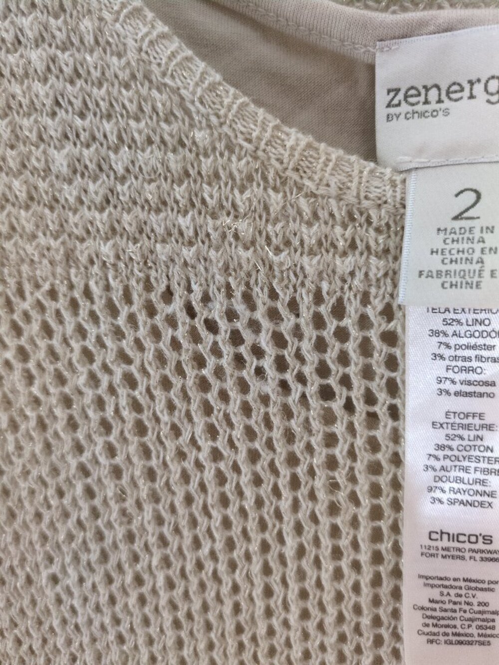 Zenergy By Chicos Maxi Dress Size 2 Large Knitted Linen Blend Beige Shimmer - Picture 2 of 8